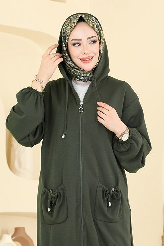 moda selvim Bağcık Detaylı 2 li Takım 2611ERK1158 Haki - Thumbnail