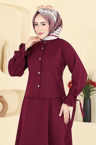 moda selvim Bağcık Detaylı 2 li Takım 5658ZNNK1102 Bordo - Thumbnail