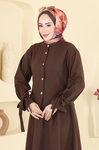 moda selvim Bağcık Detaylı 2 li Takım 5658ZNNK1102 Kahve - Thumbnail