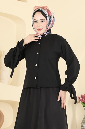 moda selvim Bağcık Detaylı 2 li Takım 5658ZNNK1102 Siyah - Thumbnail