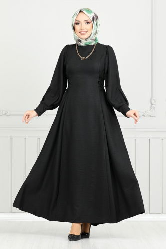 MRV B.İ.S.S.K. - Bağcık Detaylı Elbise 15962BSK984-M Siyah