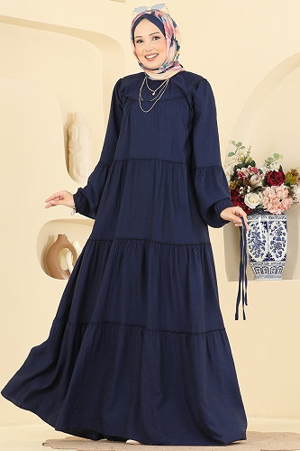 moda selvim Bağcık Detaylı Katlı Elbise 4791ZNK1009 Laci - Thumbnail