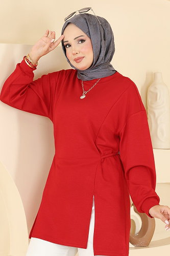 moda selvim Bağcık Detaylı Modal Tunik 4579NFC1010 Kırmızı - Thumbnail