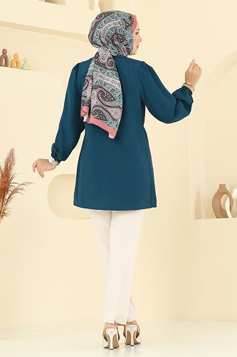 moda selvim Bağcık Detaylı Poplin Tunik 287ASN888 Petrol - Thumbnail