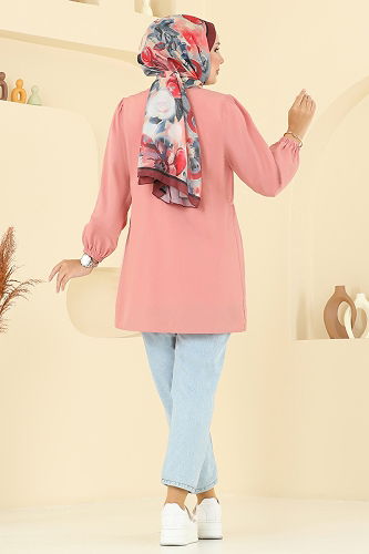 moda selvim Bağcık Detaylı Poplin Tunik 287ASN888 Somon - Thumbnail