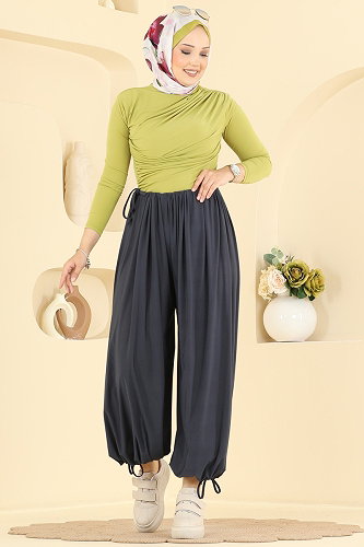 moda selvim Bağcık Detaylı Şalvar Pantolon 5679ZNNK1102 Antrasit - Thumbnail