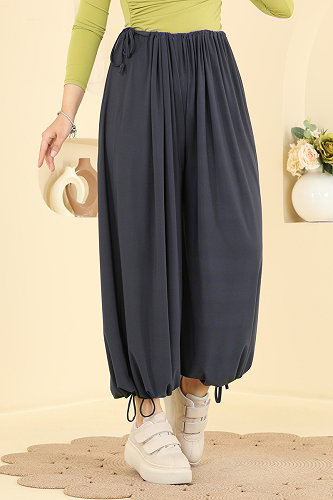 moda selvim Bağcık Detaylı Şalvar Pantolon 5679ZNNK1102 Antrasit - Thumbnail