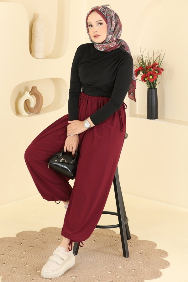 Modaselvim Pantolon Bağcık Detaylı Şalvar Pantolon 5679ZNNK1102 Bordo
