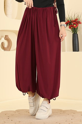moda selvim Bağcık Detaylı Şalvar Pantolon 5679ZNNK1102 Bordo - Thumbnail