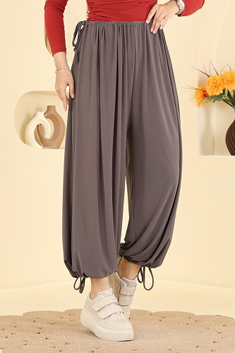 moda selvim Bağcık Detaylı Şalvar Pantolon 5679ZNNK1102 Koyu Vizyon - Thumbnail