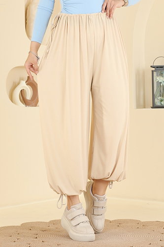 moda selvim Bağcık Detaylı Şalvar Pantolon 5679ZNNK1102 Taş - Thumbnail