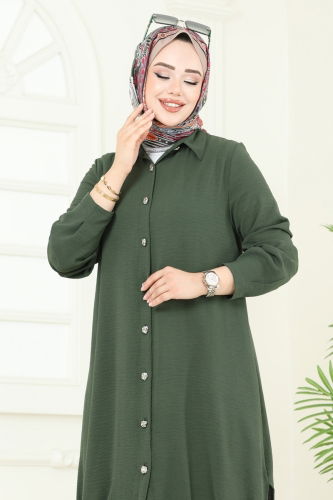 moda selvim Bağcık Detaylı Tesettür Takım 389DVL817 Haki - Thumbnail