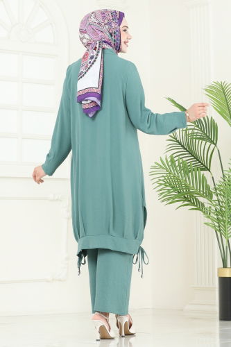 moda selvim Bağcık Detaylı Tesettür Takım 389DVL817 Mint - Thumbnail