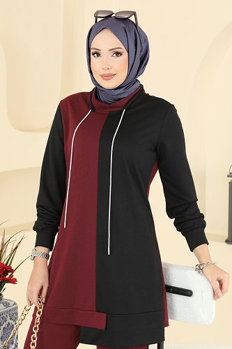 moda selvim Bağcık Taş Detaylı Takım 2750SL432 Açık Bordo - Thumbnail