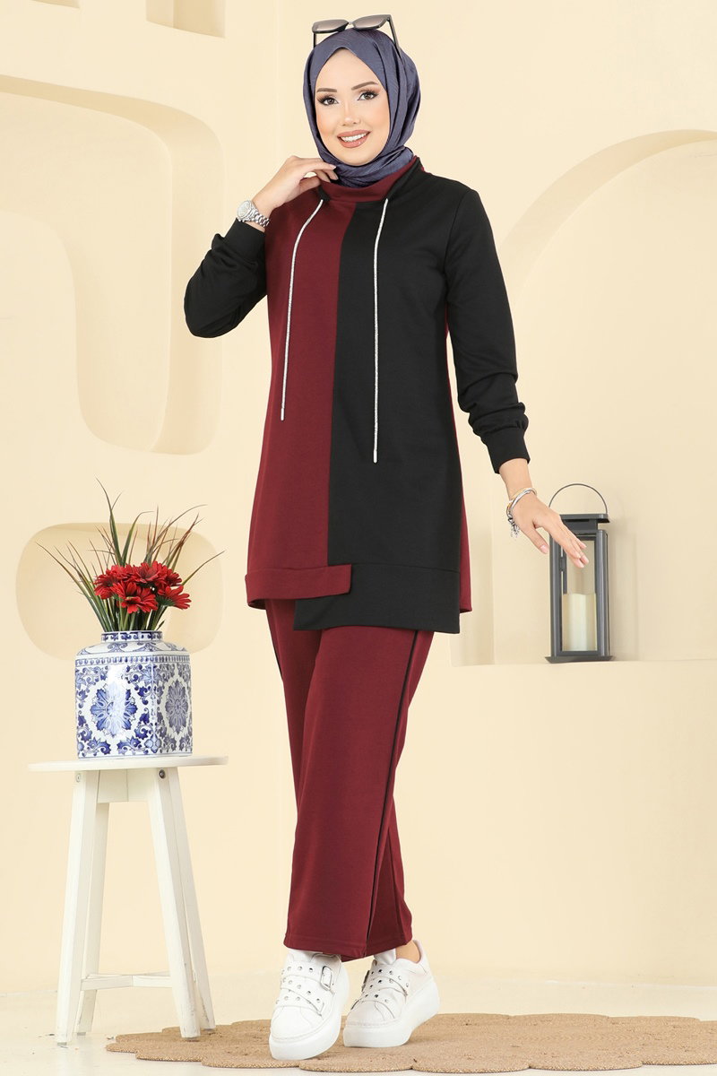 Bağcık Taş Detaylı Takım 2750SL432 Açık Bordo