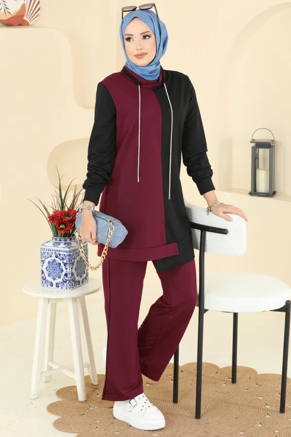 Modaselvim Kombin Bağcık Taş Detaylı Takım 2750SL432 Bordo