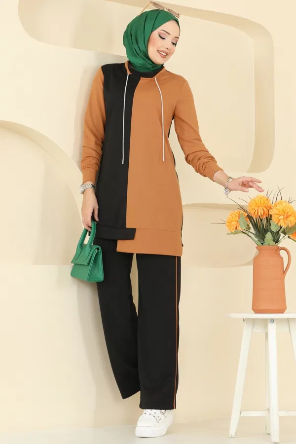 Modaselvim Kombin Bağcık Taş Detaylı Takım 2750SL432 Hardal&Siyah