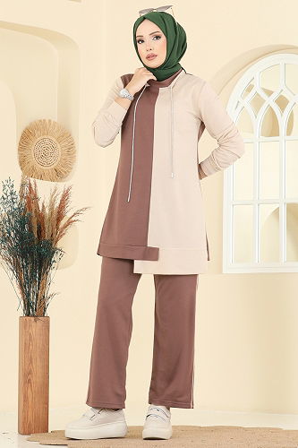 moda selvim Bağcık Taş Detaylı Takım 2750SL432 Pudra Vizyon - Thumbnail