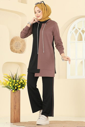 moda selvim Bağcık Taş Detaylı Takım 2750SL432 Siyah - Thumbnail