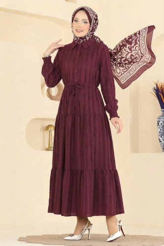 MRV A.R.T. - Bağcıklı Gömlek Yaka Elbise 879ART1044-M Koyu Bordo