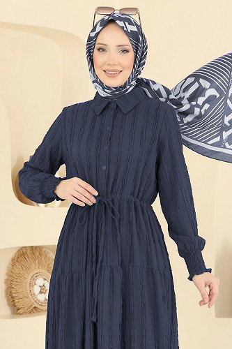 moda selvim Bağcıklı Gömlek Yaka Elbise 879ART1044-M Laci - Thumbnail