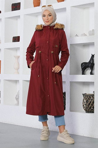 moda selvim Bağcıklı Mont MİH15800-M Bordo - Thumbnail