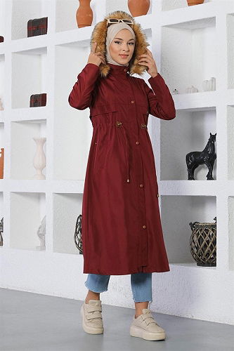 moda selvim Bağcıklı Mont MİH15800-M Bordo - Thumbnail