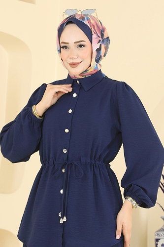 moda selvim Bağcıklı Önden Düğmeli Takım 2716MP806 Açık Laci - Thumbnail