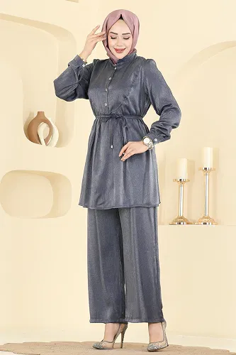 moda selvim Bağcıklı Parlak Bürümcük Takım 0352ERK1158 Laci - Thumbnail