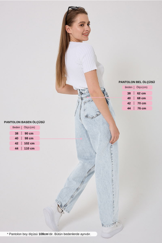 MRV D.R.N. - Baggy Kadın Pantolon 4605DRN1148-M Yıkamalı Açık Kot