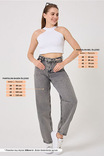 moda selvim Baggy Kadın Pantolon 4605DRN1148-M Yıkamalı Antrasit - Thumbnail