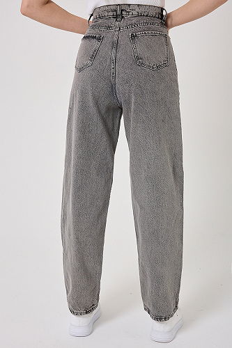 moda selvim Baggy Kadın Pantolon 4605DRN1148-M Yıkamalı Antrasit - Thumbnail