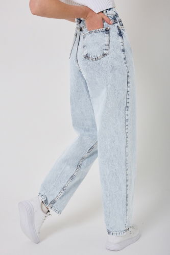 moda selvim Baggy Kot Pantolon 4605DRN1147 Yıkamalı Açık Kot - Thumbnail