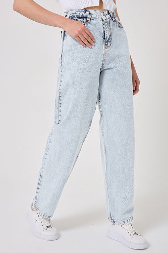 moda selvim Baggy Kot Pantolon 4605DRN1147 Yıkamalı Açık Kot - Thumbnail