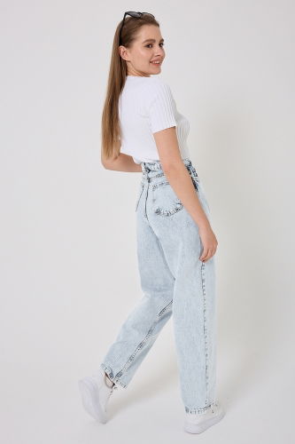 moda selvim Baggy Kot Pantolon 4605DRN1147 Yıkamalı Açık Kot - Thumbnail