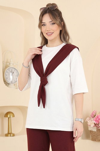 moda selvim Bağlama Detaylı 2 li Takım 2806AYD574 Bordo - Thumbnail