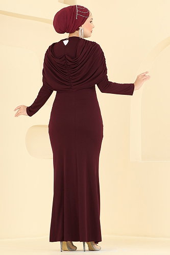 moda selvim Bağlama Detaylı Abiye 4736ALGK1170 Bordo - Thumbnail