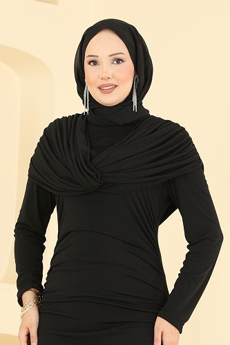 moda selvim Bağlama Detaylı Abiye 4736ALGK1170 Siyah - Thumbnail