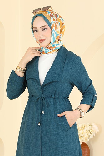moda selvim Bağlama Detaylı Cepli Kap 8030MP806 Petrol - Thumbnail