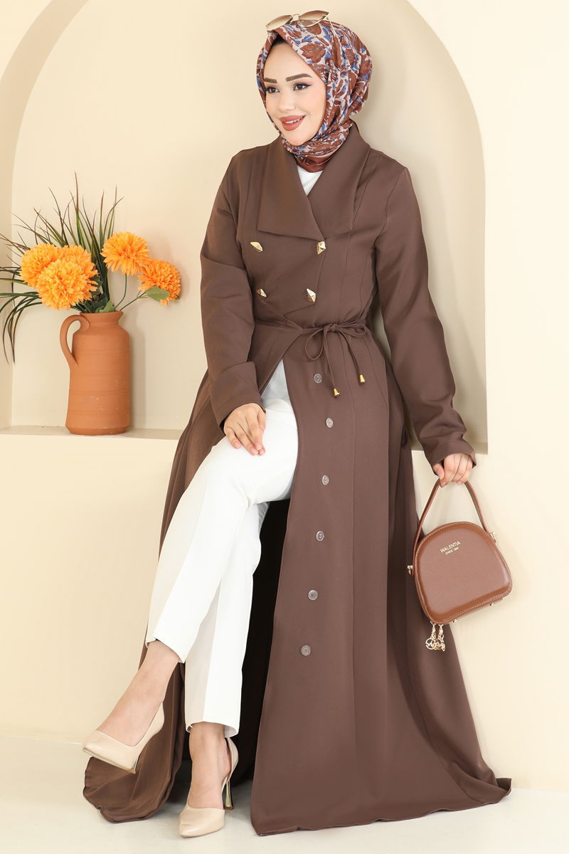 Bağlama Detaylı Dabıl Ferace 2814SL432 Açık Kahve