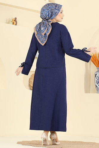 moda selvim Bağlama Detaylı Keten Takım 5090DNZ1187 Laci - Thumbnail