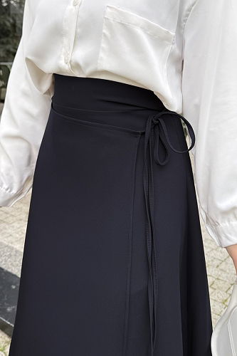 moda selvim Bağlama Detaylı Krep Etek 4697ALGK1170 Laci - Thumbnail