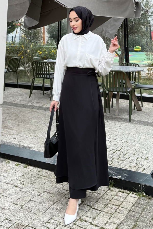 Modaselvim Etek Bağlama Detaylı Krep Etek 4697ALGK1170 Siyah
