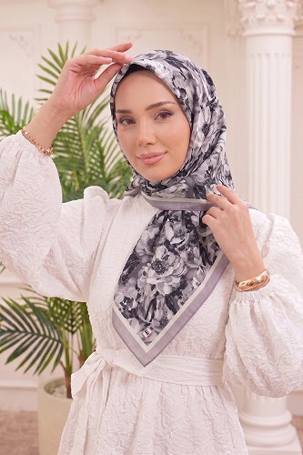 moda selvim Bahar Soft Eşarp 520ERBK1201 Gri - Thumbnail