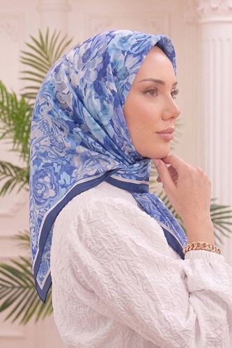 moda selvim Bahar Soft Eşarp 520ERBK1201 Mavi - Thumbnail