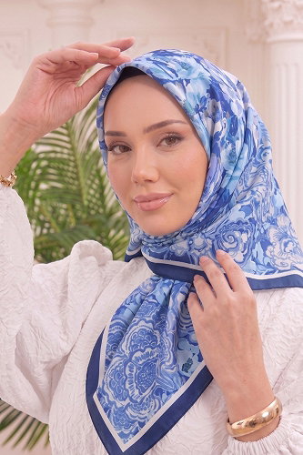 moda selvim Bahar Soft Eşarp 520ERBK1201 Mavi - Thumbnail