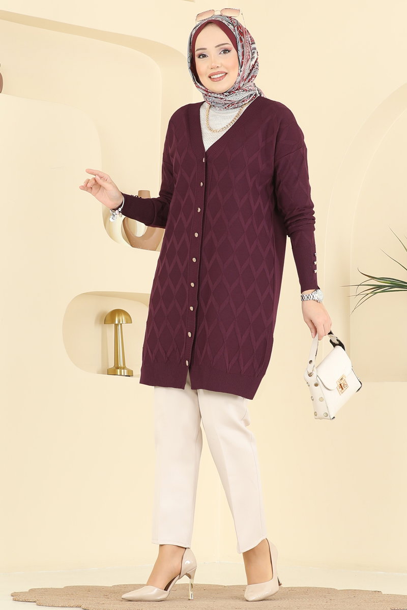 Baklava Desen Merserize Hırka 3290UZ662 Bordo