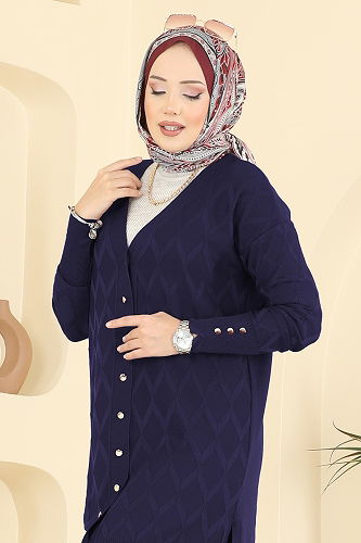 moda selvim Baklava Desen Merserize Hırka 3290UZ662 Laci - Thumbnail