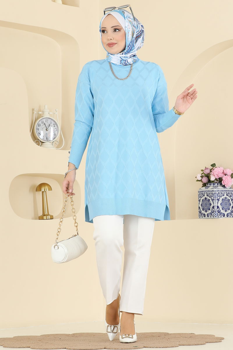 Baklava Desen Merserize Tunik 3288UZ662 Bebe Mavisi
