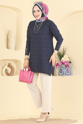 moda selvim Baklava Desenli Merserize Triko 3288NVX1208 Laci - Thumbnail